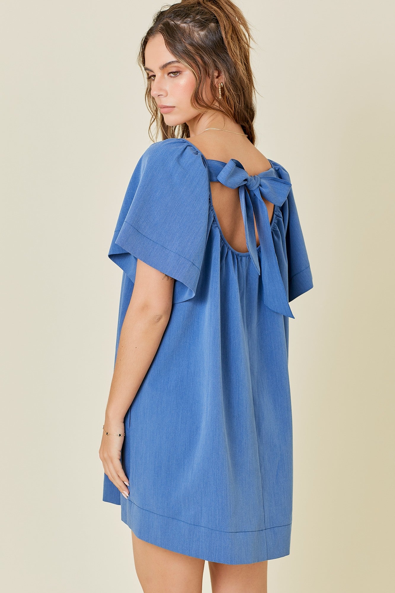 Denim U-Neck Short Sleeve Dress