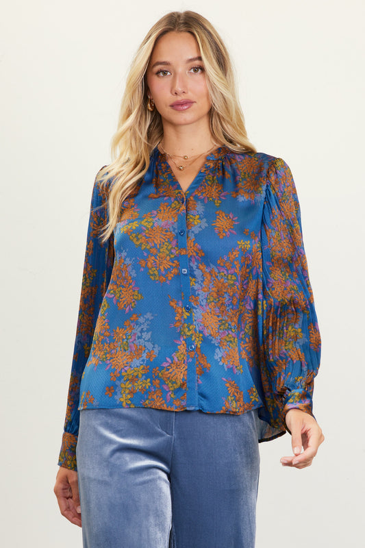 Long Sleeve Button Down Printed Blouse