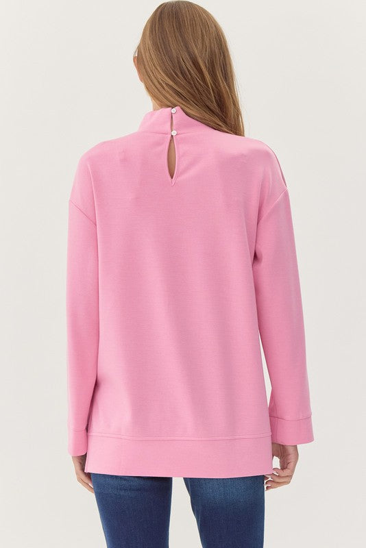 Solid Mock Neck Sweatshirt Top