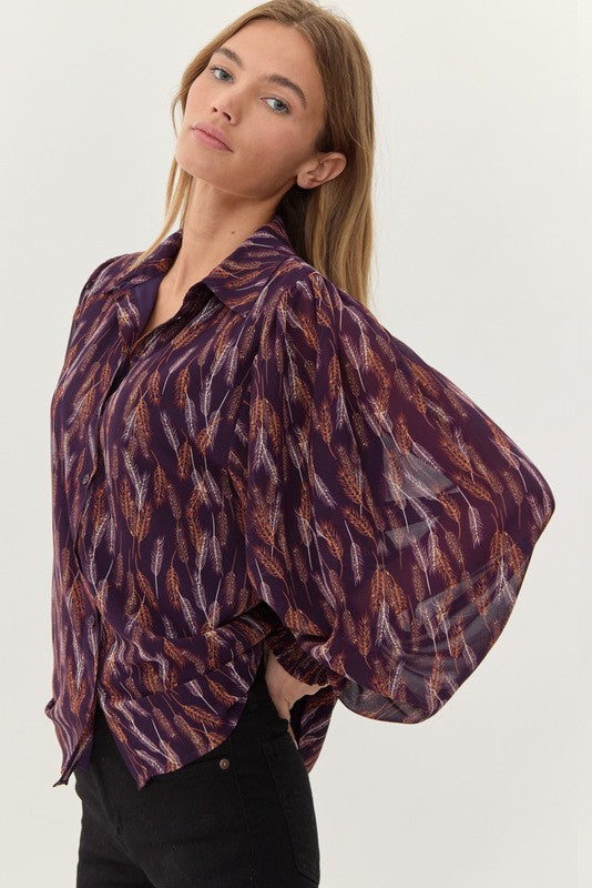 FINAL SALE Print Long Dolman Sleeves Top