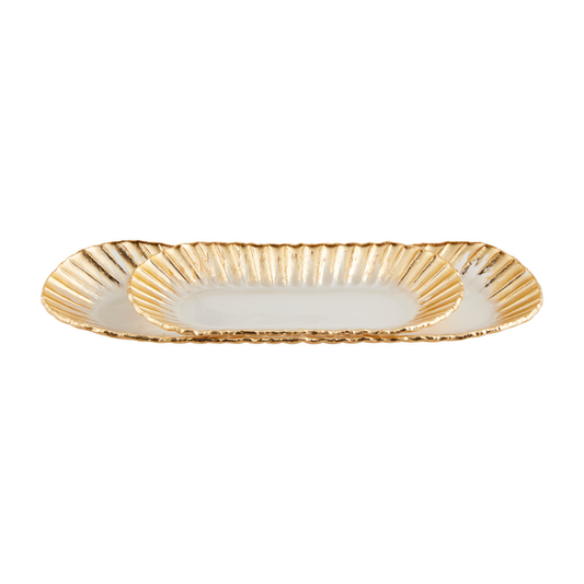 Fluted Gold Edge Glass Trays- Small/Large