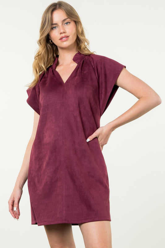 Short Sleeve Suede Dress