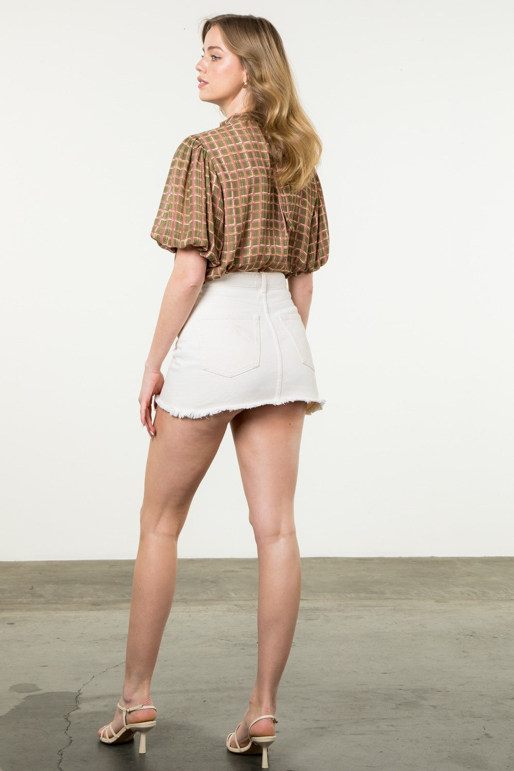 FINAL SALE Plaid Puff Sleeve Top