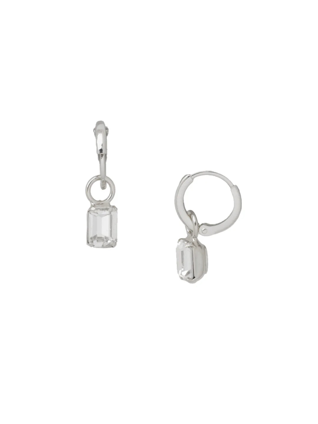 Mini Emerald Huggie Hoop Earrings - Palladium/Crystal