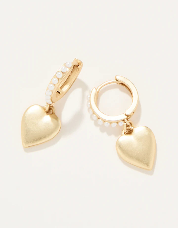 Pearl Drop Hoop Earrings - Heart