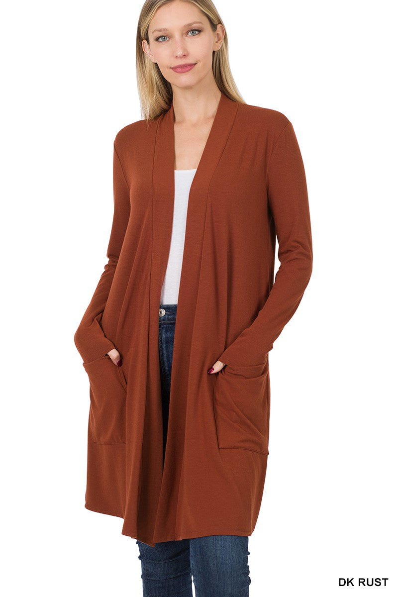 Slouchy Pocket Open Cardigan - Rust