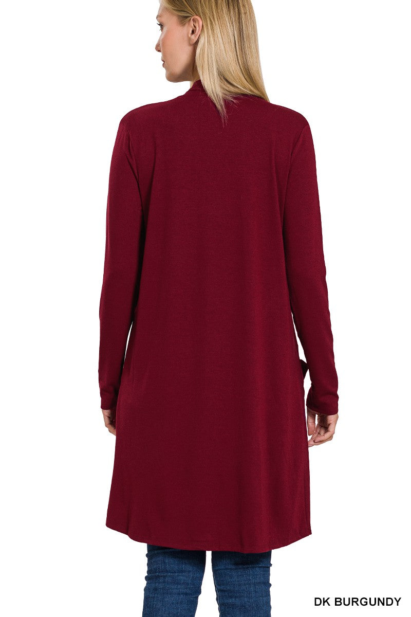 Slouchy Pocket Open Cardigan - Burgundy