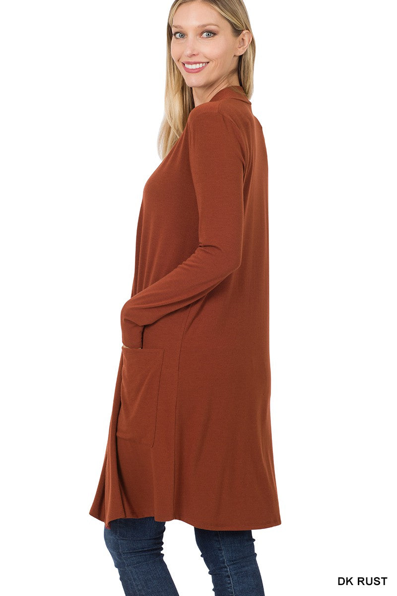 Slouchy Pocket Open Cardigan - Rust