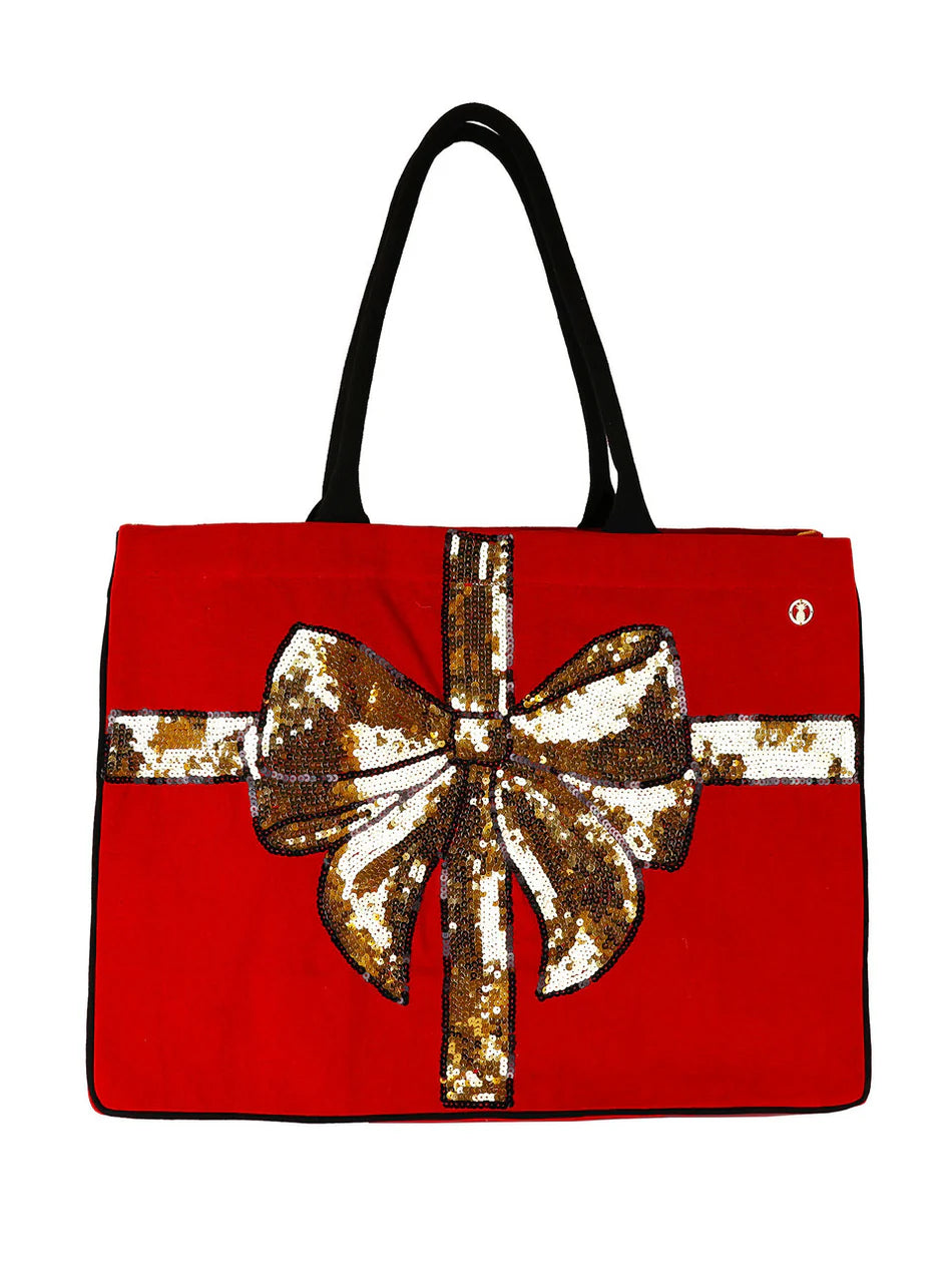 Embroidered Sequin Bow Tote