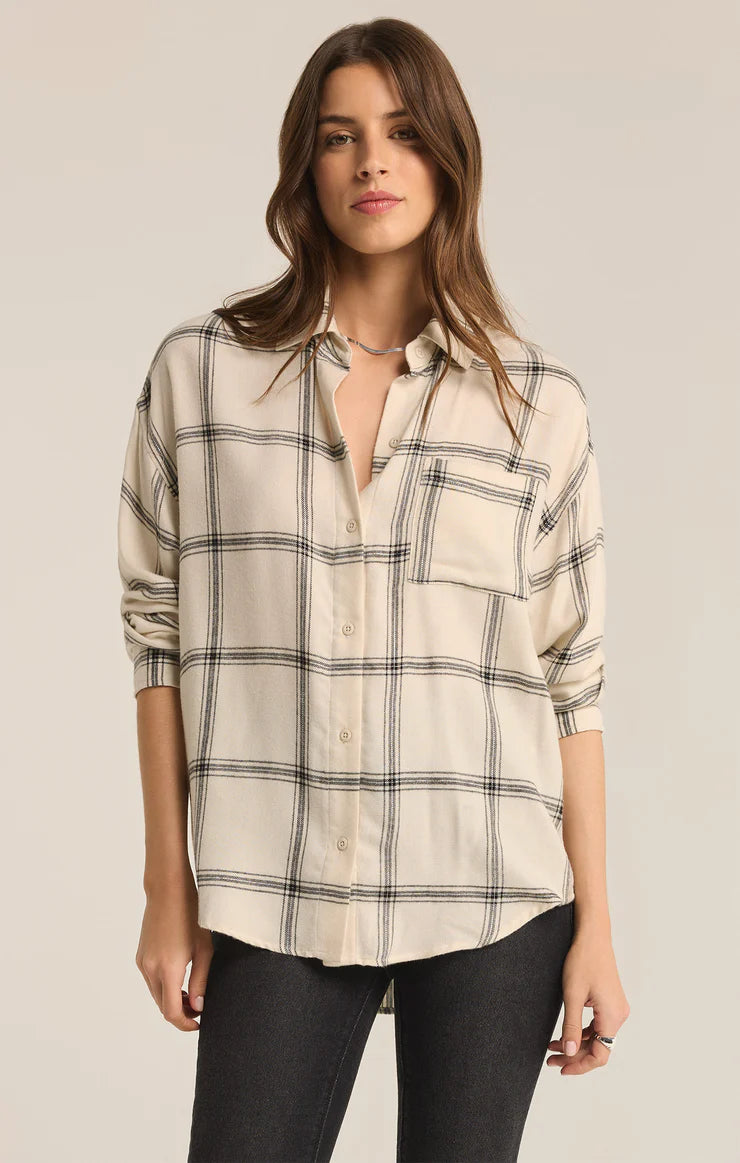 River Plaid Button Up - Sea Salt