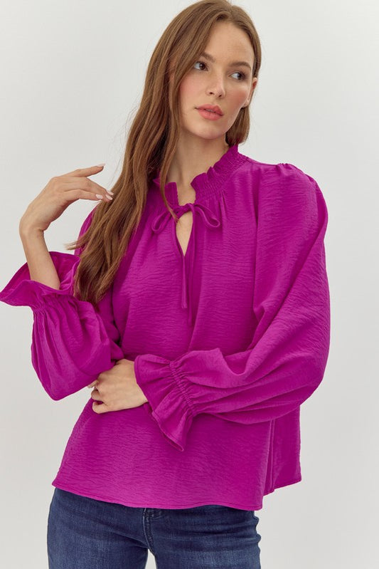 Long Poet Sleeved Top - Magenta