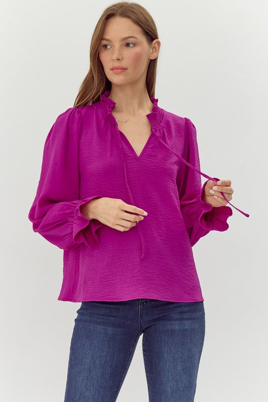 Long Poet Sleeved Top - Magenta