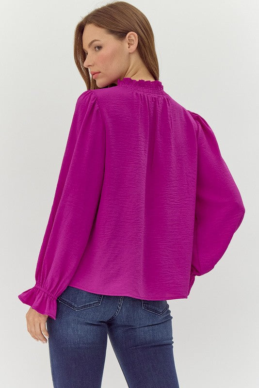 Long Poet Sleeved Top - Magenta