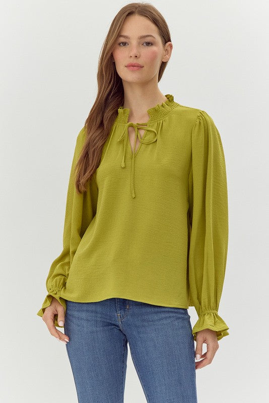 Long Poet Sleeved Top - Avocado