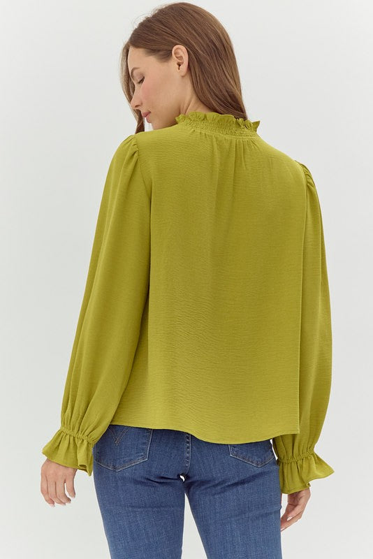 Long Poet Sleeved Top - Avocado