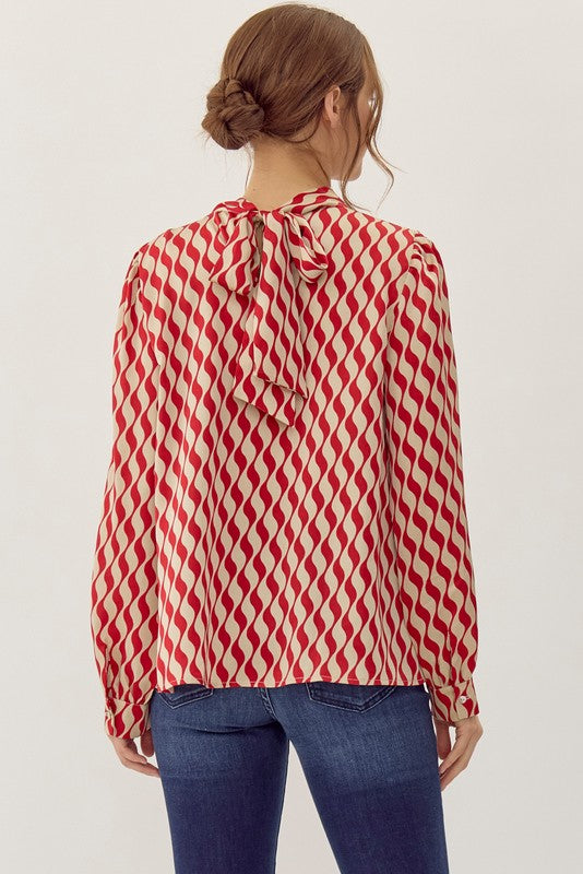 FINAL SALE Geometric Print Back-Tie Top