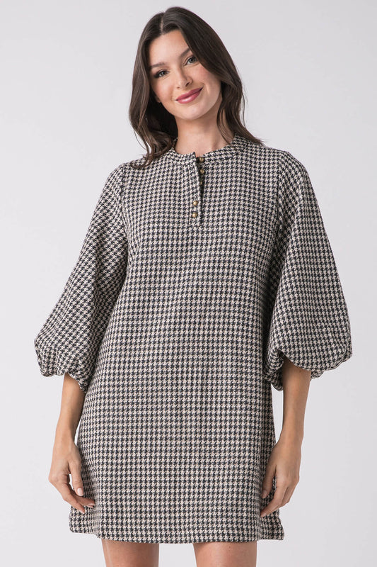 Houndstooth Dress with Pockets