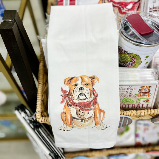 Handpainted Maroon & Gray Bulldog Tea Towel