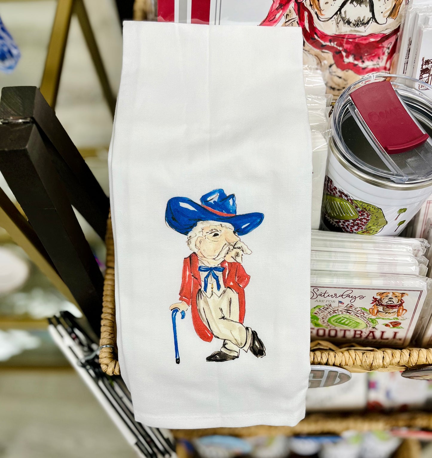 Handpainted Ole Miss Rebel Tea Towel