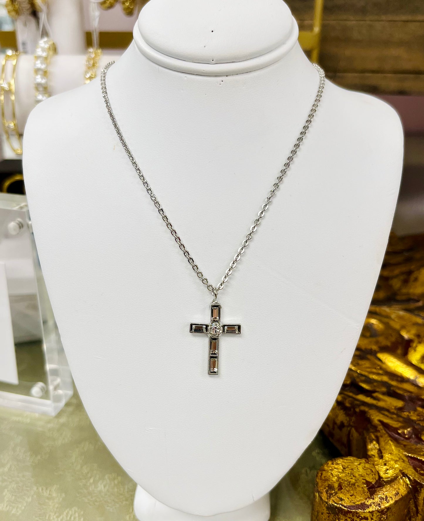 Teagan Cross Pendant Necklace - Crystal/Palladium