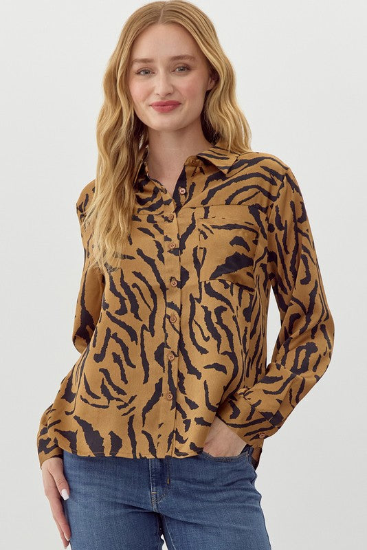 Zebra Button Up Top