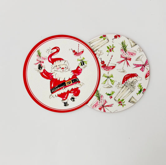 Santa Christmas Cocktails Paper Coasters/Gift Tags