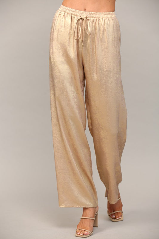 Gold Metallic Wide Leg Pants