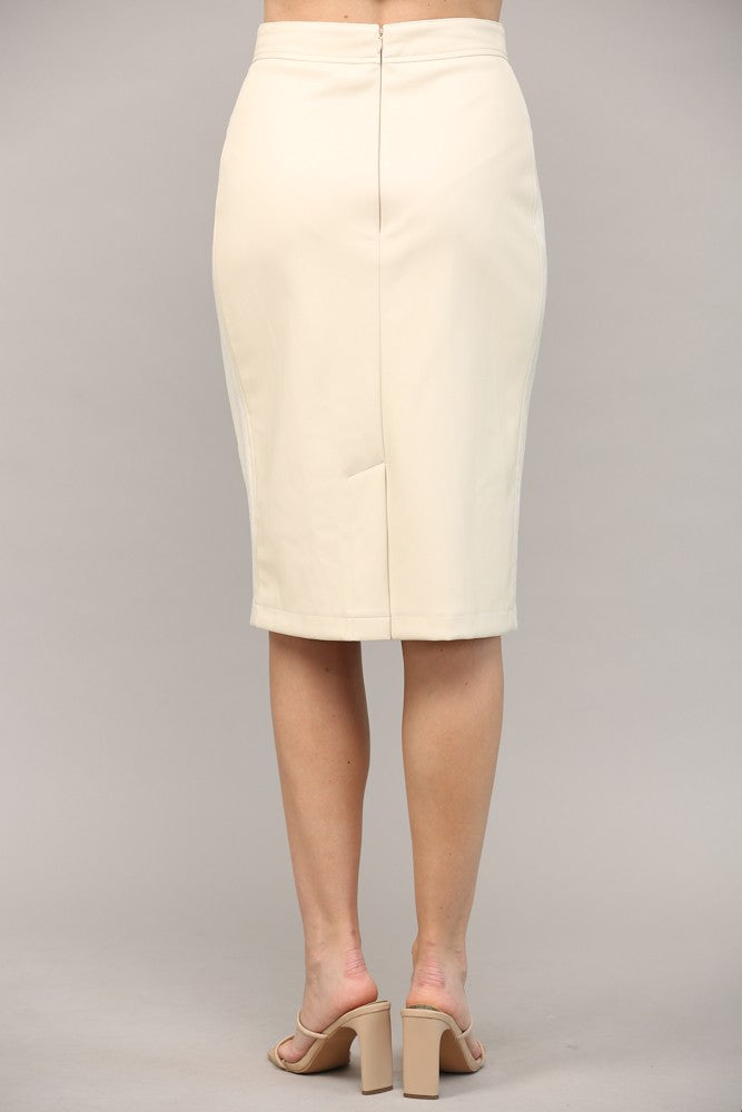 Contrast Side Panel Faux Leather Pencil Skirt