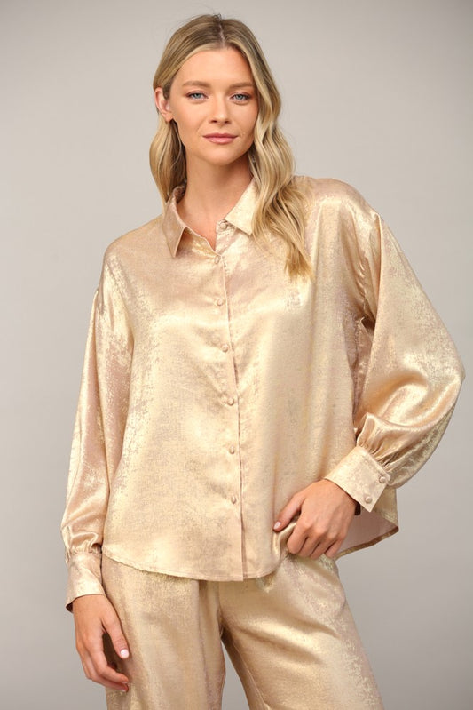 Gold Metallic Button Down Shirt