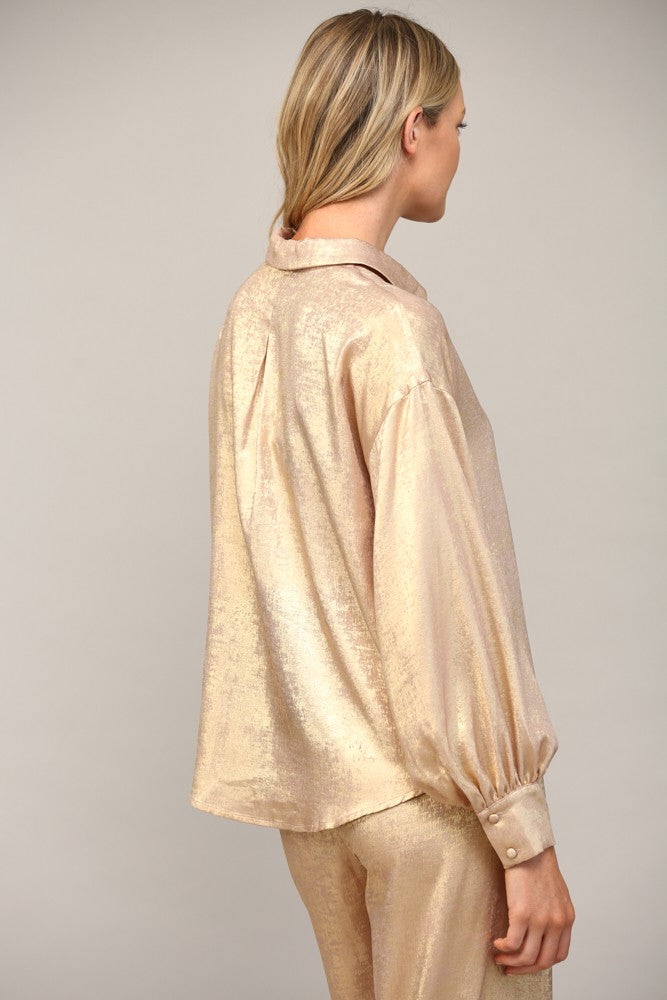 Gold Metallic Button Down Shirt