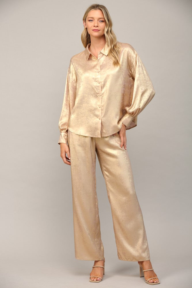 Gold Metallic Button Down Shirt