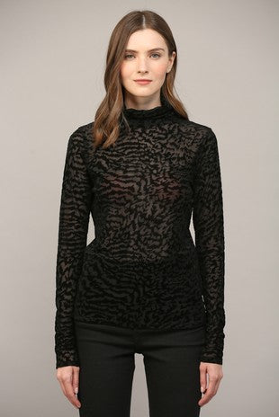 Black Animal Print Turtle Neck Top