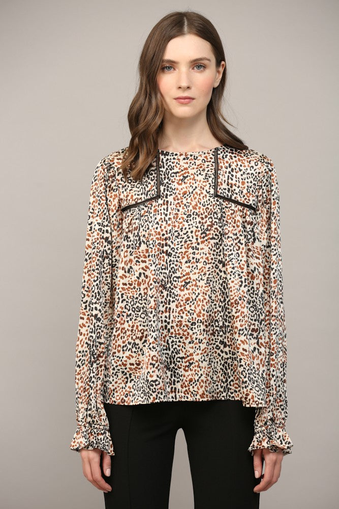 Ivory Multi Color Animal Print Top