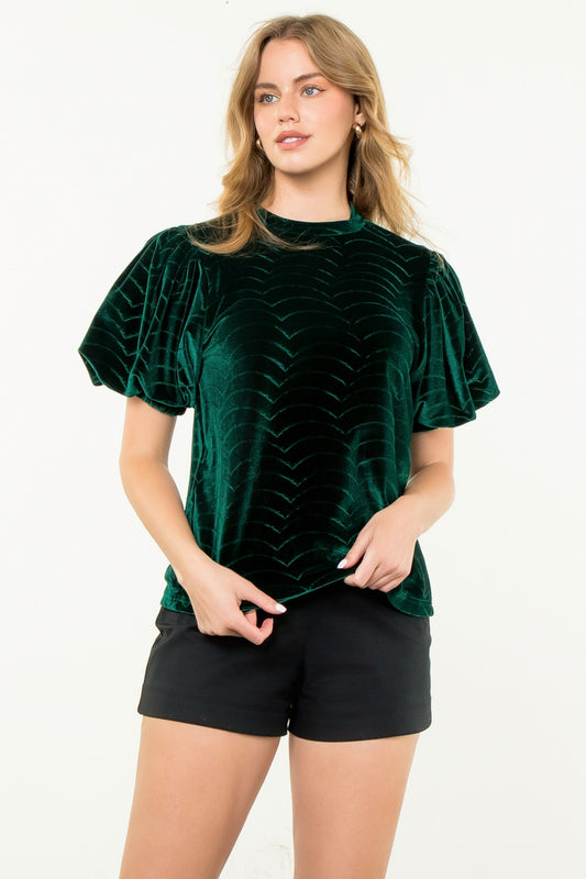 Emerald Velvet Puff Sleeve Top