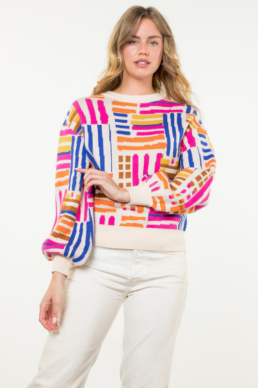 Multi Color Pattern Knit Sweater