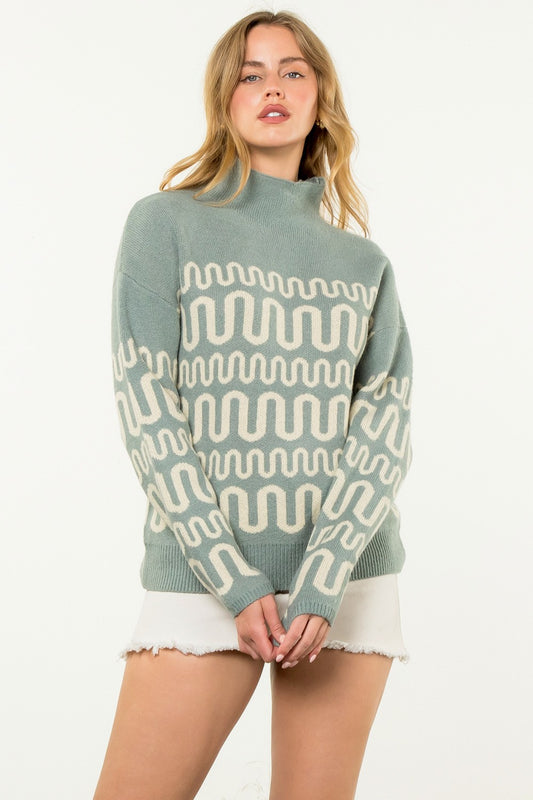 Sage & Cream Wave Knit Sweater