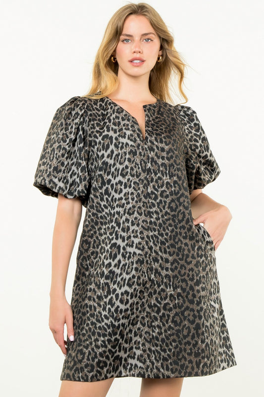 Puff Sleeve Cheetah Dress