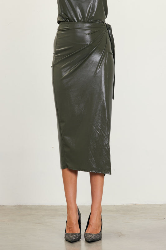 Olive Wrap Midi Skirt