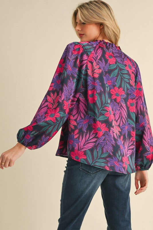 Navy Mix Floral Print Top