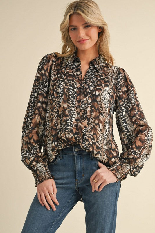 Animal Print Button-Up Top