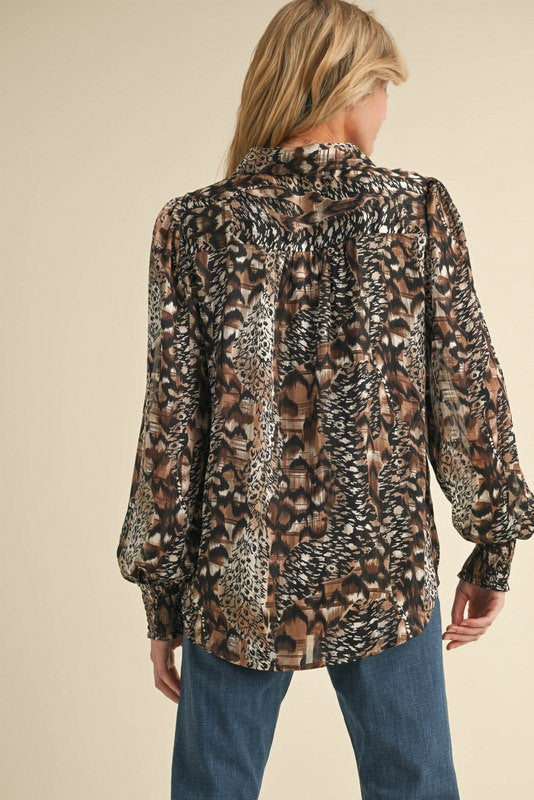 Animal Print Button-Up Top