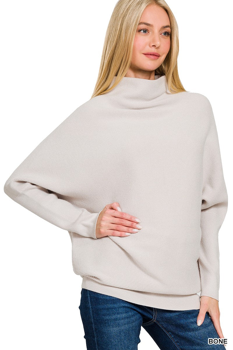 Dolman Sleeve Mock Neck Sweater - Bone