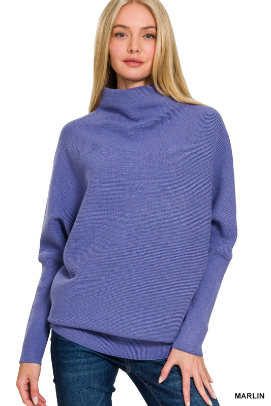 Dolman Sleeve Mock Neck Sweater - Marlin