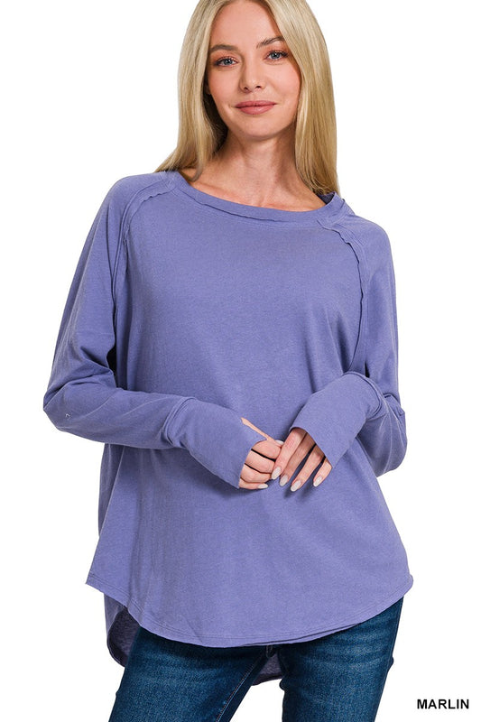 Cotton Raglan Sleeve Thumbhole Top - Marlin