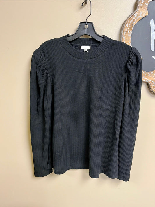 FINAL SALE Ribbed Puff Sleeve Sweater - Black