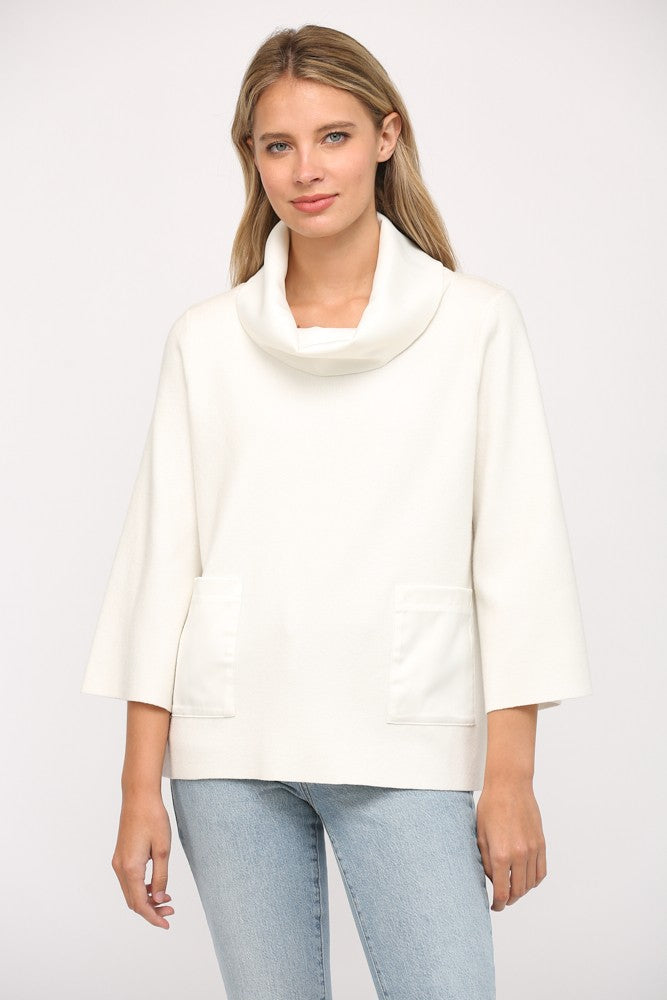 Contrast Satin Cowl Neck Sweater