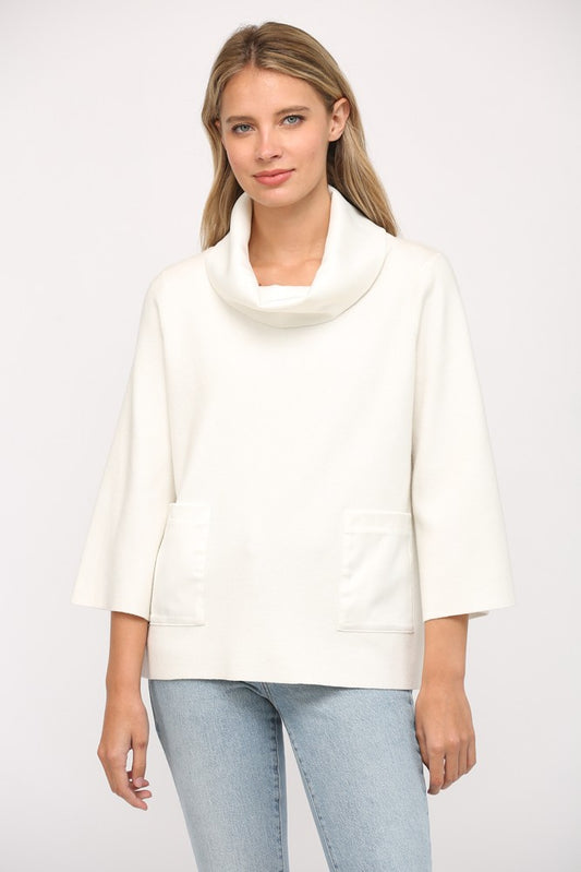 Contrast Satin Cowl Neck Sweater