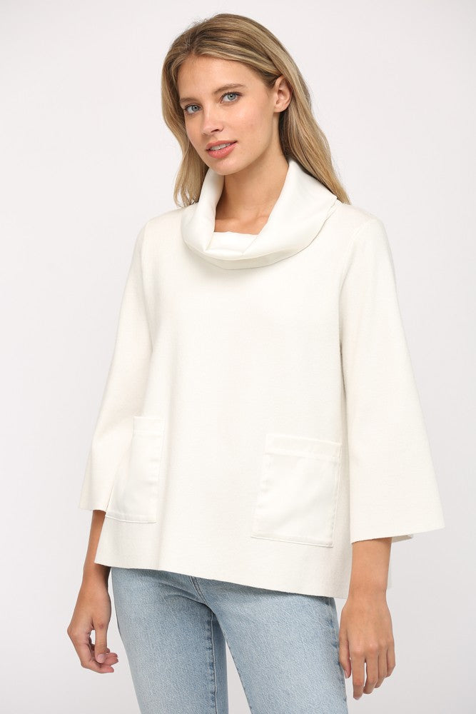 Contrast Satin Cowl Neck Sweater