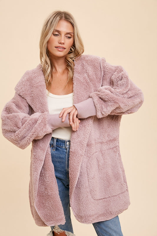 Faux Fur Plush Hooded Jacket - Lilac