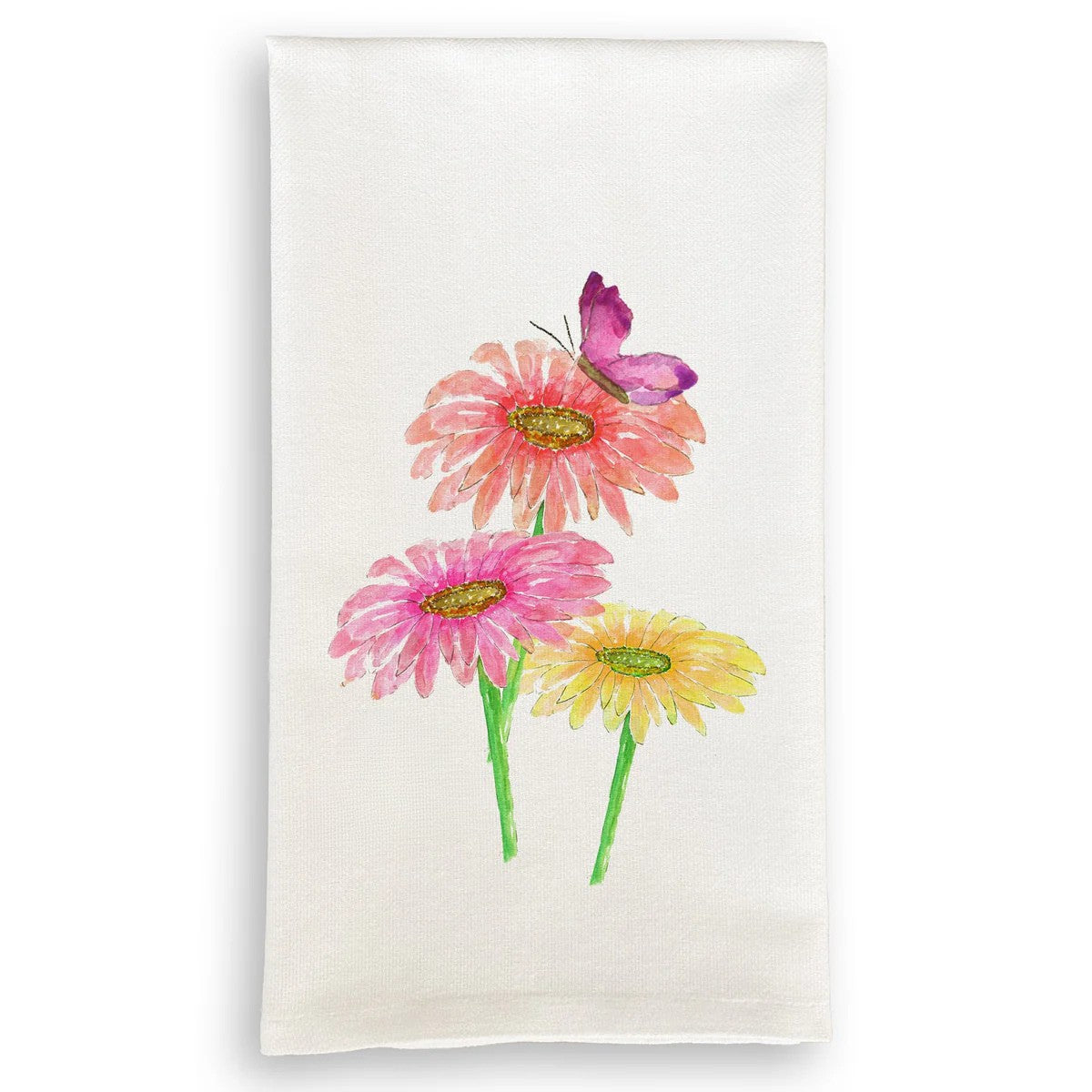 Three Zinnias with Butterfly Tea Towel